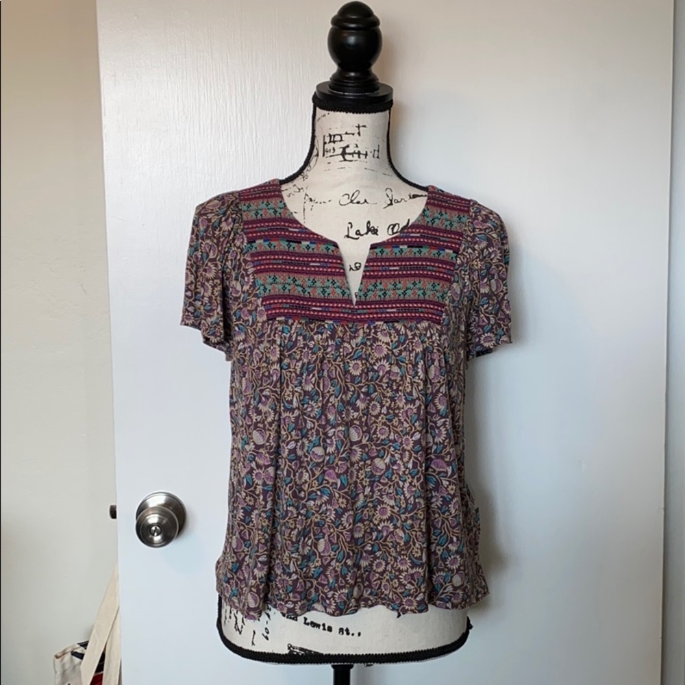 Anthropologie Multicolor Floral Boho Peasant Top
